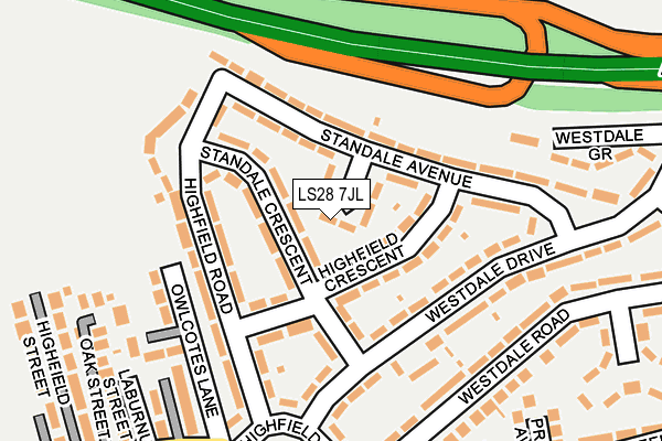 LS28 7JL map - OS OpenMap – Local (Ordnance Survey) LS28 7JL map - OS OpenMap – Local (Ordnance Survey)