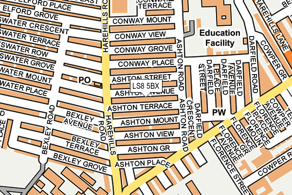 LS8 5BX map - OS OpenMap – Local (Ordnance Survey) LS8 5BX map - OS OpenMap – Local (Ordnance Survey)