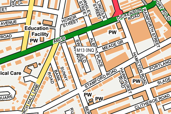 M13 0NQ map - OS OpenMap – Local (Ordnance Survey)