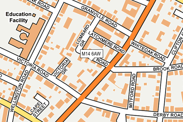 M14 6AW map - OS OpenMap – Local (Ordnance Survey) M14 6AW map - OS OpenMap – Local (Ordnance Survey)