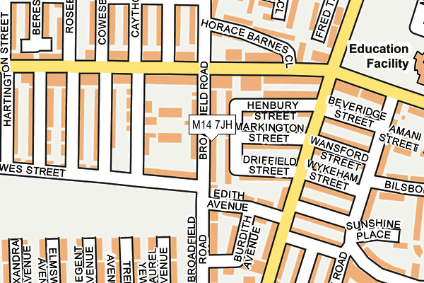 M14 7JH map - OS OpenMap – Local (Ordnance Survey) M14 7JH map - OS OpenMap – Local (Ordnance Survey)