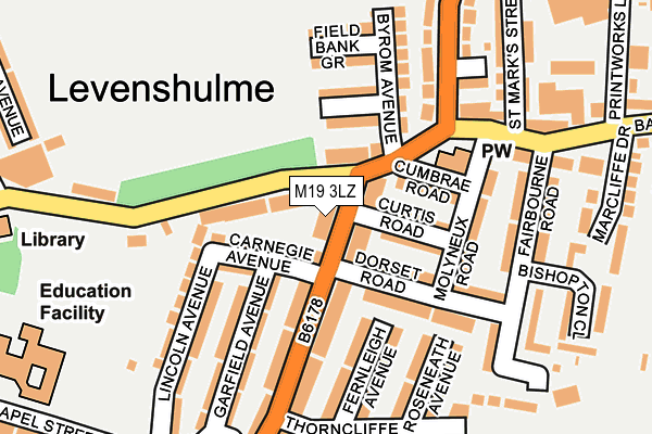 M19 3LZ map - OS OpenMap – Local (Ordnance Survey)
