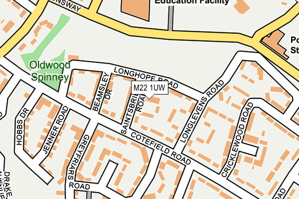 M22 1UW map - OS OpenMap – Local (Ordnance Survey)