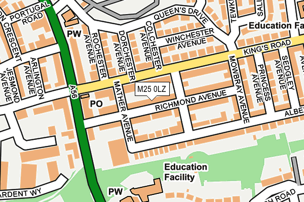 M25 0LZ map - OS OpenMap – Local (Ordnance Survey)