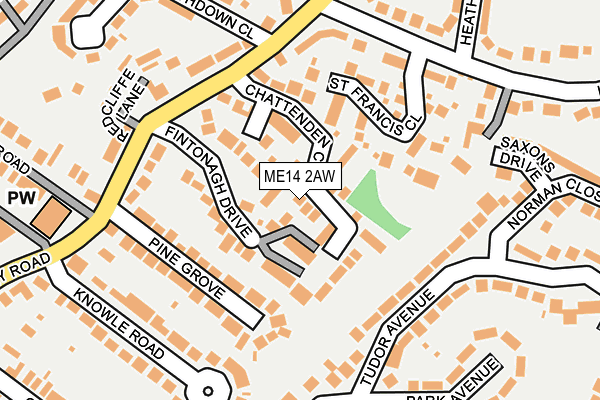 ME14 2AW map - OS OpenMap – Local (Ordnance Survey) ME14 2AW map - OS OpenMap – Local (Ordnance Survey)