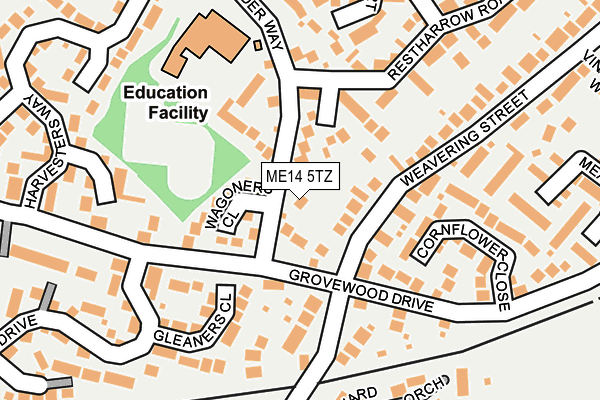 ME14 5TZ map - OS OpenMap – Local (Ordnance Survey) ME14 5TZ map - OS OpenMap – Local (Ordnance Survey)