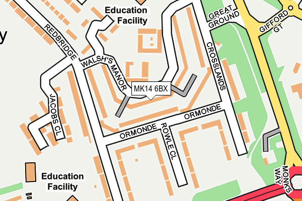 MK14 6BX map - OS OpenMap – Local (Ordnance Survey) MK14 6BX map - OS OpenMap – Local (Ordnance Survey)