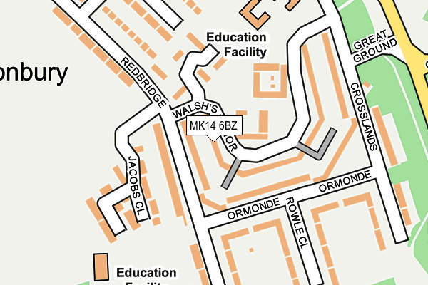 MK14 6BZ map - OS OpenMap – Local (Ordnance Survey)
