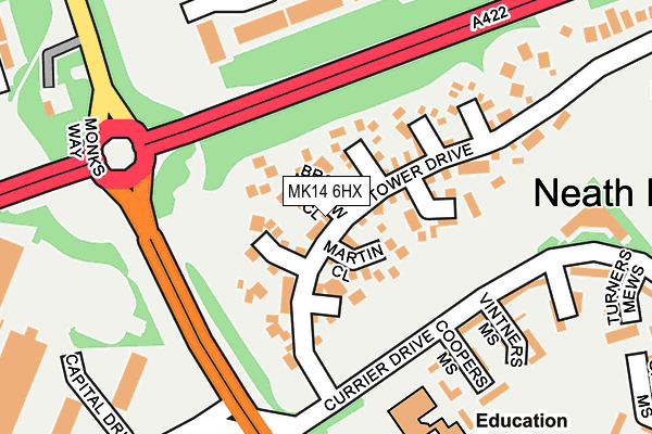 MK14 6HX map - OS OpenMap – Local (Ordnance Survey) MK14 6HX map - OS OpenMap – Local (Ordnance Survey)