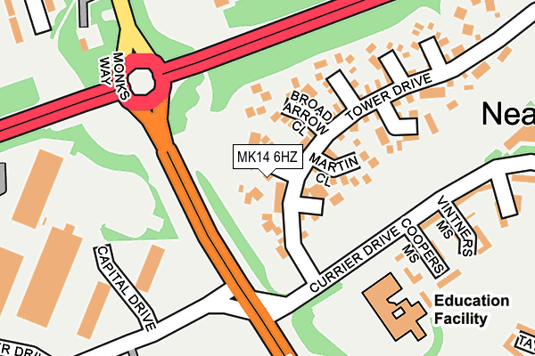 MK14 6HZ map - OS OpenMap – Local (Ordnance Survey)