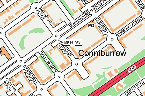MK14 7AS map - OS OpenMap – Local (Ordnance Survey)