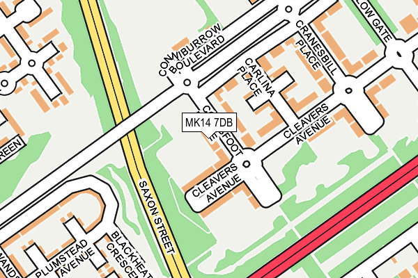 MK14 7DB map - OS OpenMap – Local (Ordnance Survey) MK14 7DB map - OS OpenMap – Local (Ordnance Survey)