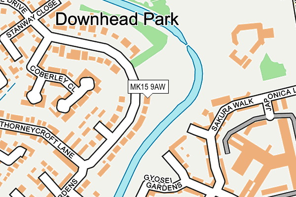 MK15 9AW map - OS OpenMap – Local (Ordnance Survey)