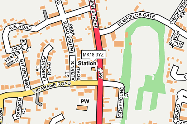 MK18 3YZ map - OS OpenMap – Local (Ordnance Survey) MK18 3YZ map - OS OpenMap – Local (Ordnance Survey)