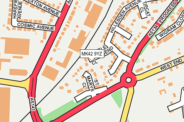 MK42 9YZ map - OS OpenMap – Local (Ordnance Survey) MK42 9YZ map - OS OpenMap – Local (Ordnance Survey)