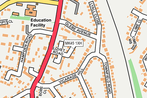 MK45 1XH map - OS OpenMap – Local (Ordnance Survey)