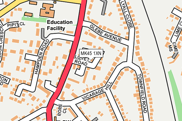MK45 1XN map - OS OpenMap – Local (Ordnance Survey) MK45 1XN map - OS OpenMap – Local (Ordnance Survey)