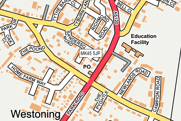 MK45 5JP map - OS OpenMap – Local (Ordnance Survey) MK45 5JP map - OS OpenMap – Local (Ordnance Survey)