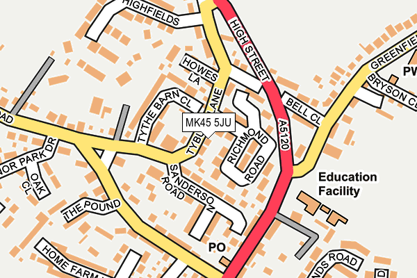 MK45 5JU map - OS OpenMap – Local (Ordnance Survey)