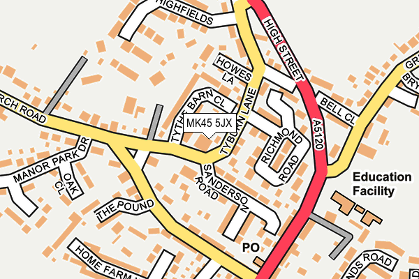 MK45 5JX map - OS OpenMap – Local (Ordnance Survey) MK45 5JX map - OS OpenMap – Local (Ordnance Survey)