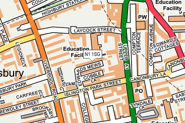 N1 1SG map - OS OpenMap – Local (Ordnance Survey)