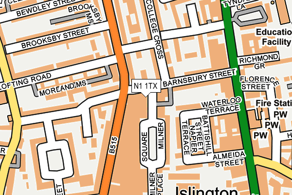 N1 1TX map - OS OpenMap – Local (Ordnance Survey) N1 1TX map - OS OpenMap – Local (Ordnance Survey)