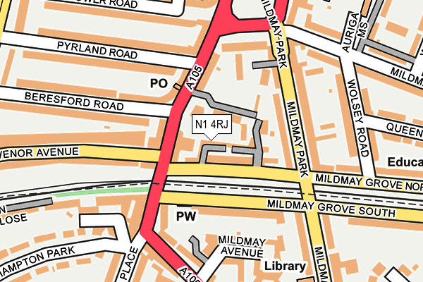 N1 4RJ map - OS OpenMap – Local (Ordnance Survey) N1 4RJ map - OS OpenMap – Local (Ordnance Survey)