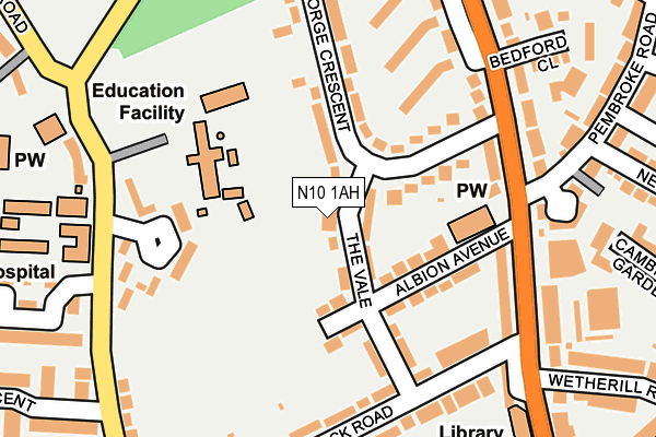 N10 1AH map - OS OpenMap – Local (Ordnance Survey) N10 1AH map - OS OpenMap – Local (Ordnance Survey)