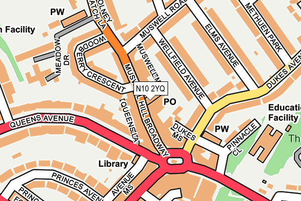 N10 2YQ map - OS OpenMap – Local (Ordnance Survey) N10 2YQ map - OS OpenMap – Local (Ordnance Survey)