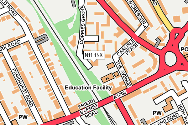 N11 1NX map - OS OpenMap – Local (Ordnance Survey)