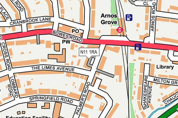 N11 1RA map - OS OpenMap – Local (Ordnance Survey)
