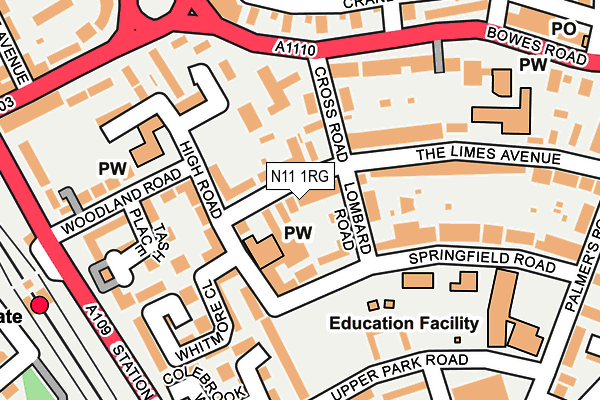 N11 1RG map - OS OpenMap – Local (Ordnance Survey)