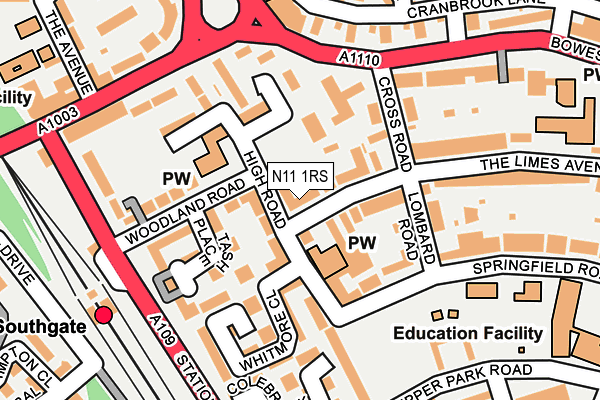 N11 1RS map - OS OpenMap – Local (Ordnance Survey)