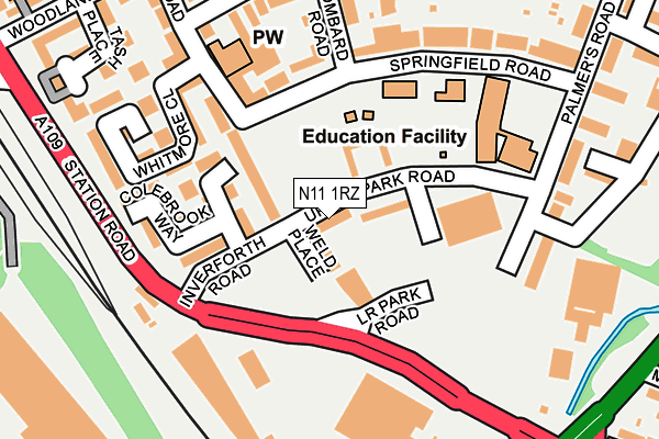 N11 1RZ map - OS OpenMap – Local (Ordnance Survey)