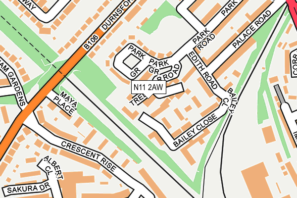 N11 2AW map - OS OpenMap – Local (Ordnance Survey) N11 2AW map - OS OpenMap – Local (Ordnance Survey)