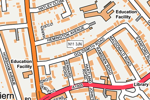 N11 3JN map - OS OpenMap – Local (Ordnance Survey)