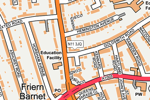N11 3JQ map - OS OpenMap – Local (Ordnance Survey)
