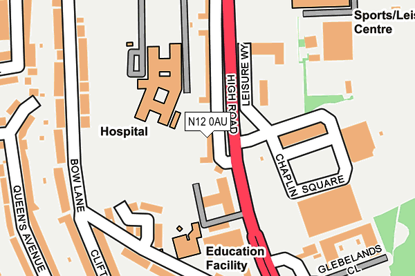 N12 0AU map - OS OpenMap – Local (Ordnance Survey)