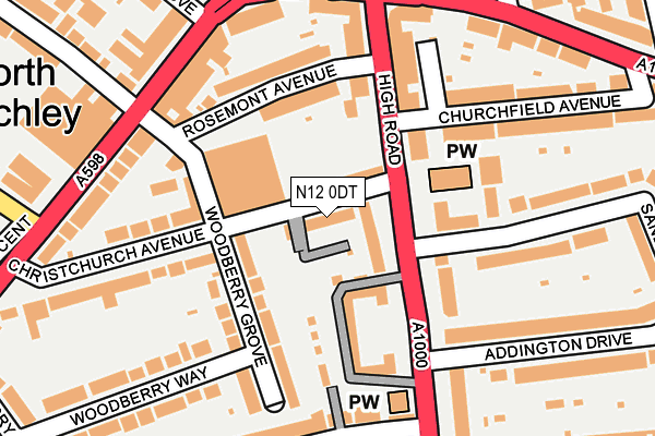 N12 0DT map - OS OpenMap – Local (Ordnance Survey)