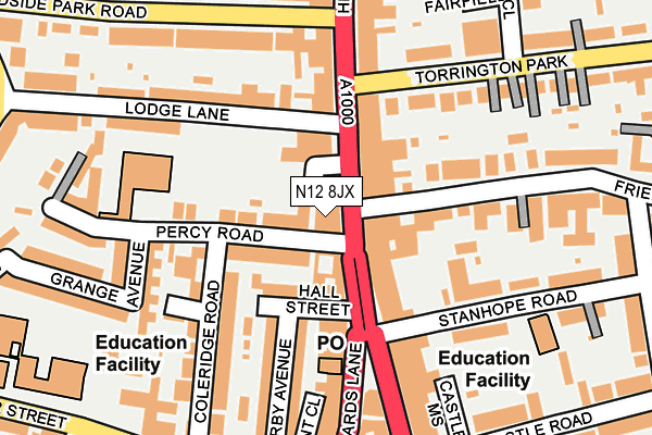 N12 8JX map - OS OpenMap – Local (Ordnance Survey)
