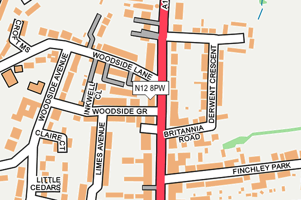 N12 8PW map - OS OpenMap – Local (Ordnance Survey)