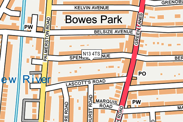 N13 4TS map - OS OpenMap – Local (Ordnance Survey)