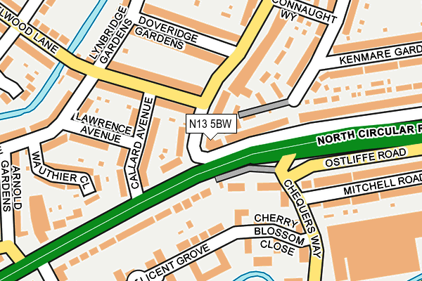N13 5BW map - OS OpenMap – Local (Ordnance Survey) N13 5BW map - OS OpenMap – Local (Ordnance Survey)