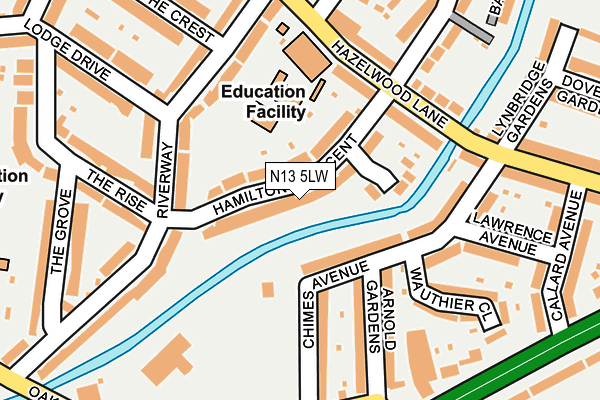 N13 5LW map - OS OpenMap – Local (Ordnance Survey) N13 5LW map - OS OpenMap – Local (Ordnance Survey)