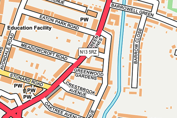 N13 5RZ map - OS OpenMap – Local (Ordnance Survey) N13 5RZ map - OS OpenMap – Local (Ordnance Survey)