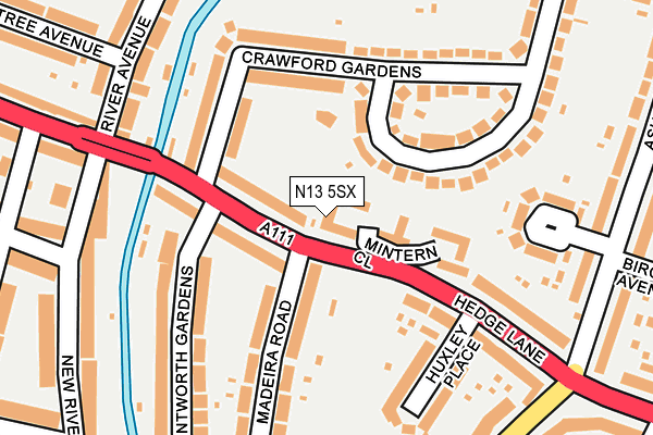 N13 5SX map - OS OpenMap – Local (Ordnance Survey) N13 5SX map - OS OpenMap – Local (Ordnance Survey)