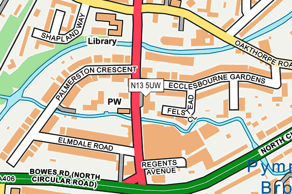 N13 5UW map - OS OpenMap – Local (Ordnance Survey) N13 5UW map - OS OpenMap – Local (Ordnance Survey)