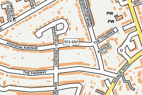 N14 4AH map - OS OpenMap – Local (Ordnance Survey)