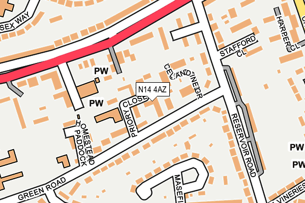N14 4AZ map - OS OpenMap – Local (Ordnance Survey) N14 4AZ map - OS OpenMap – Local (Ordnance Survey)