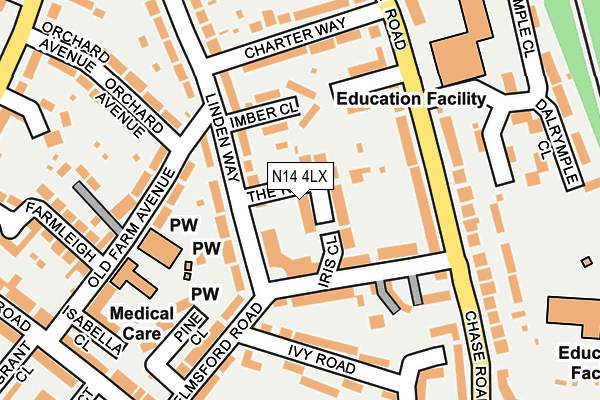 N14 4LX map - OS OpenMap – Local (Ordnance Survey)